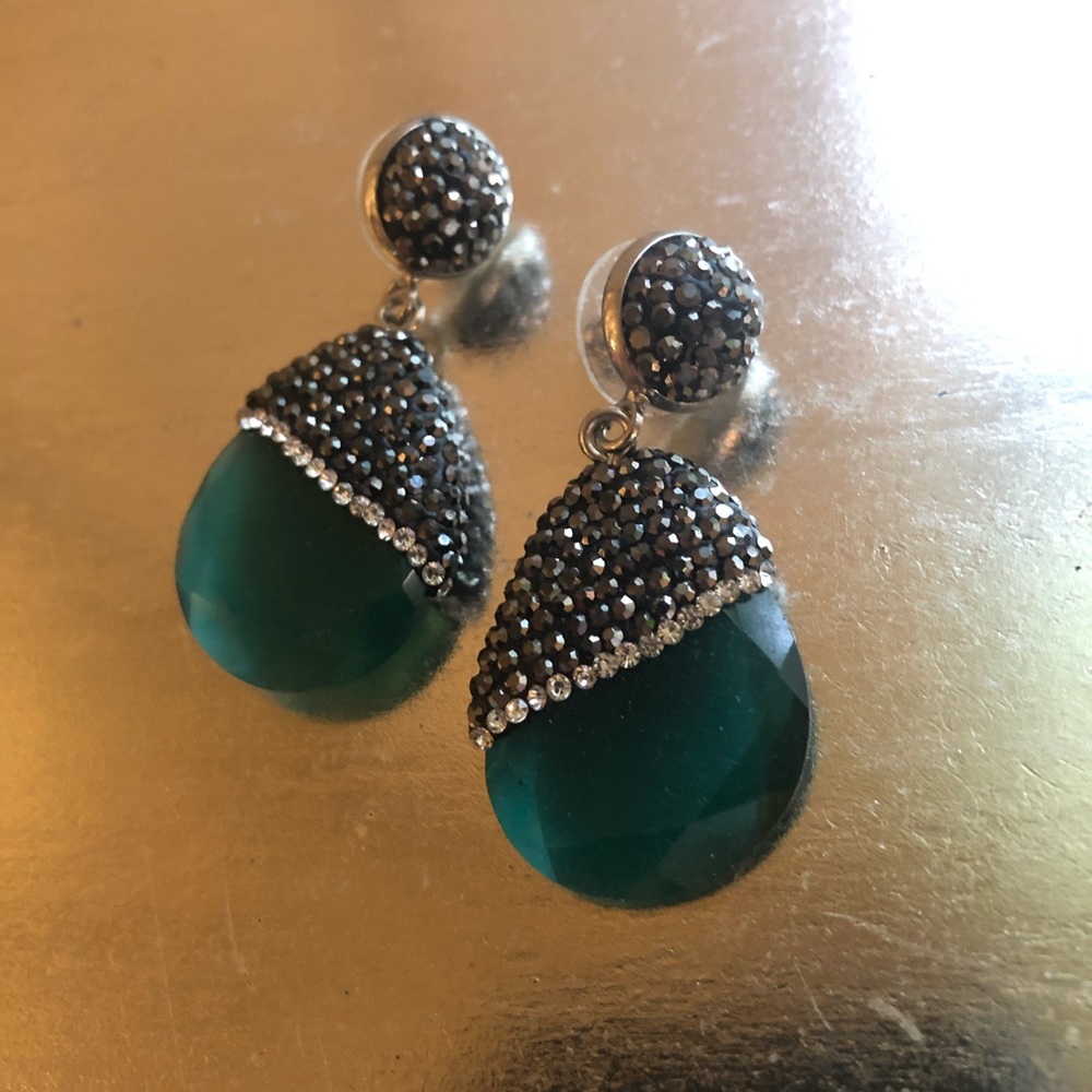 Emerald green Swarovski rhinestone earrings